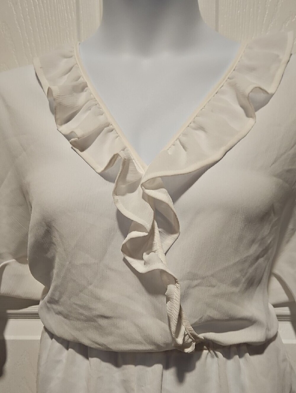 LC Lauren Conrad Sheer White V-Neck Ruffle Romper - Picture 2 of 5